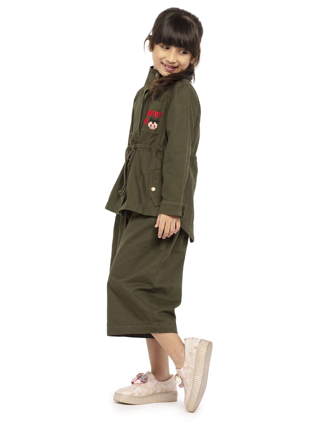 girls solid stand collar long sleeve regular jacket - 22071191 -  Standard Image - 3