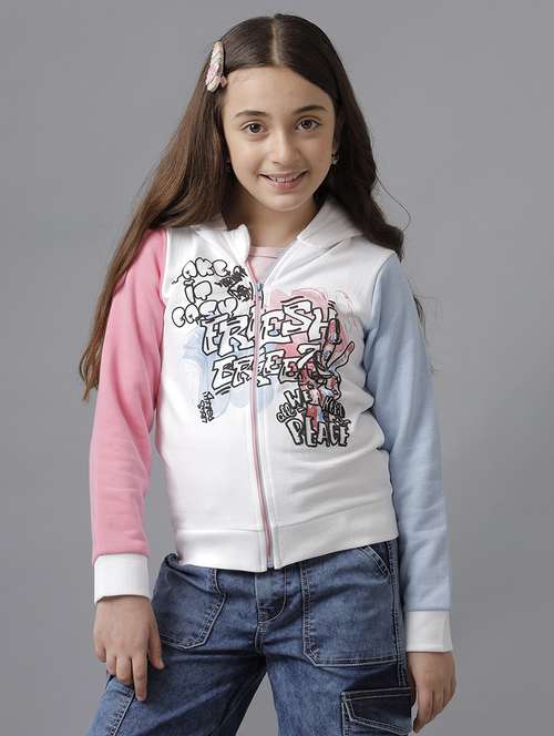 girls color blocked long sleeve hooded regular jacket - 22071203 - Standard Image - 0