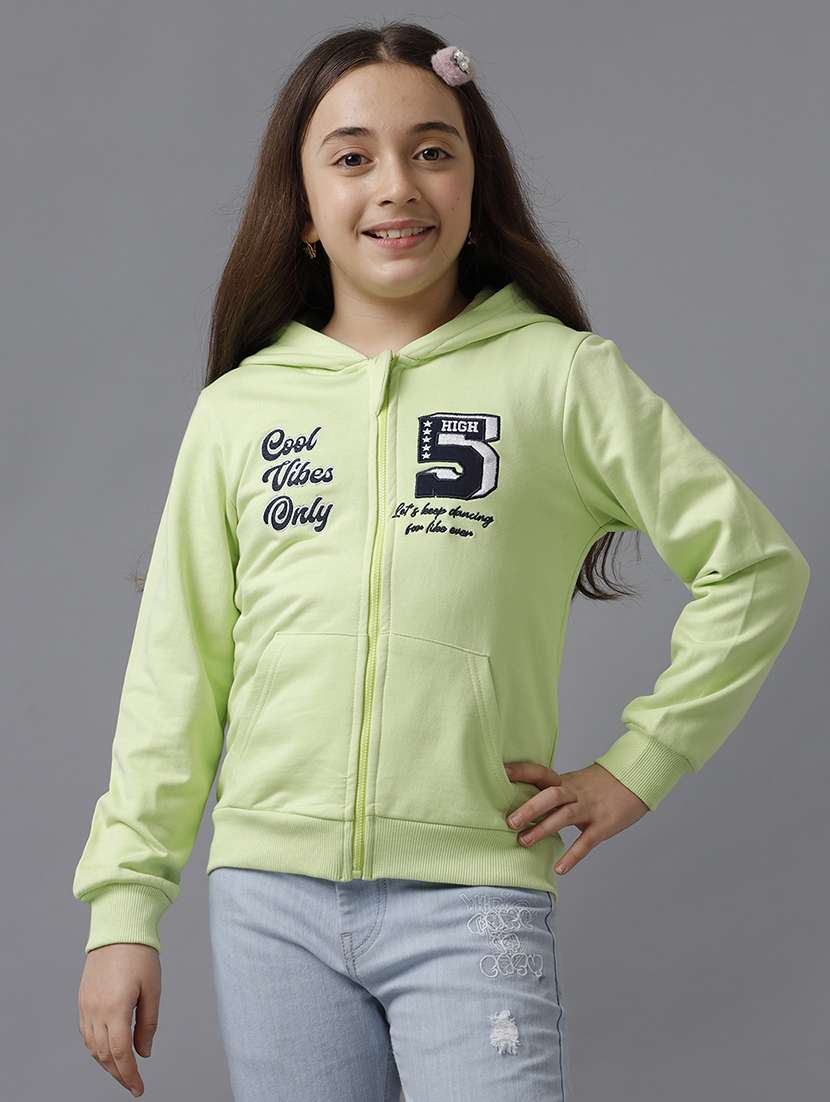 girls printed long sleeve hooded regular jacket - 22071204 -  Zoom Image - 0