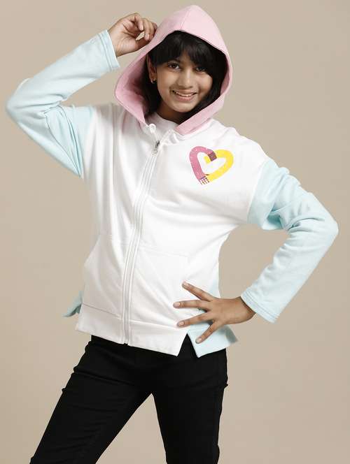 girls color blocked long sleeve hooded regular jacket - 22071205 -  Standard Image - 0