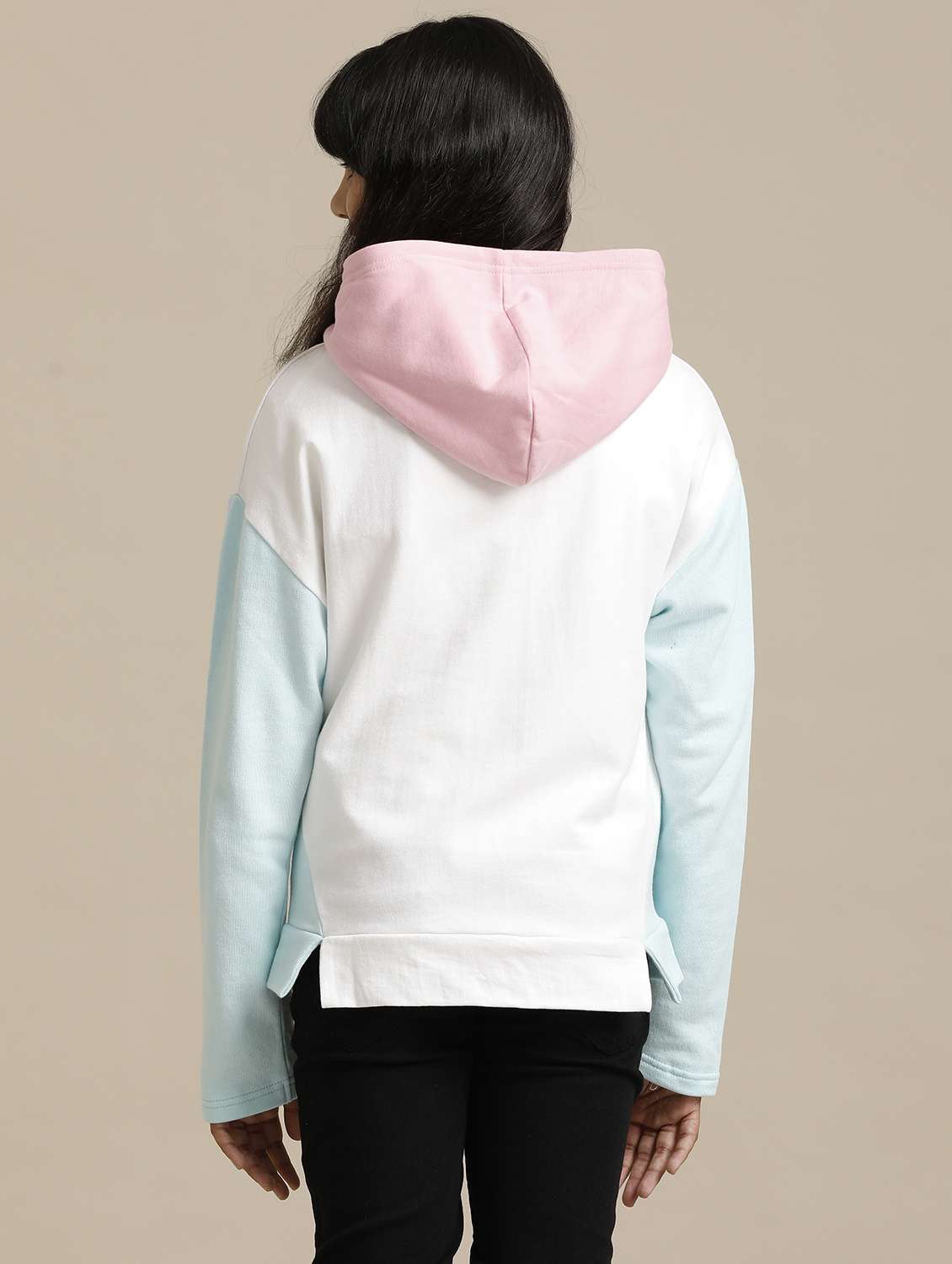 girls color blocked long sleeve hooded regular jacket - 22071205 - Standard Image - 3