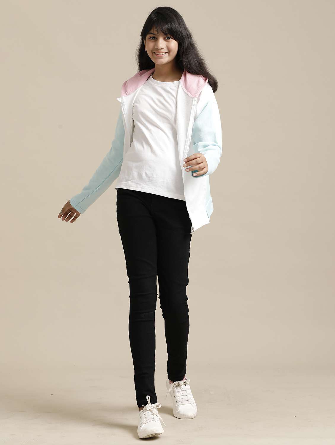 girls color blocked long sleeve hooded regular jacket - 22071205 - Standard Image - 5