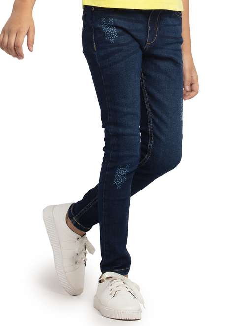 girls solid mid rise slim fit jean - 22071238 -  Standard Image - 0