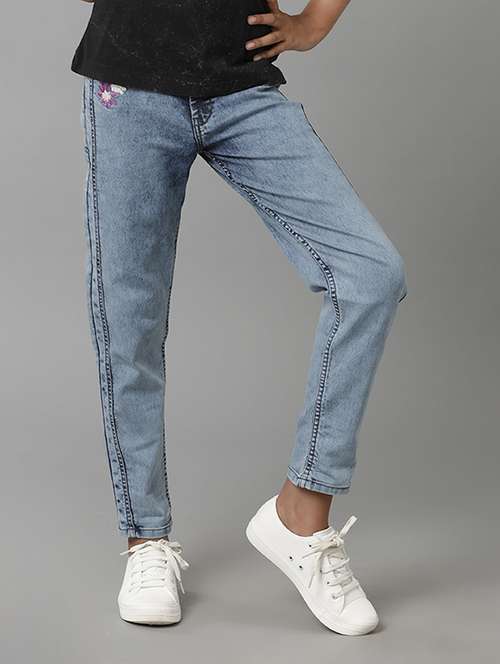 girls solid mid rise slim fit jean - 22071244 - Standard Image - 0