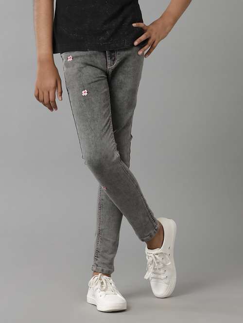 girls solid mid rise slim fit jean - 22071249 - Standard Image - 0