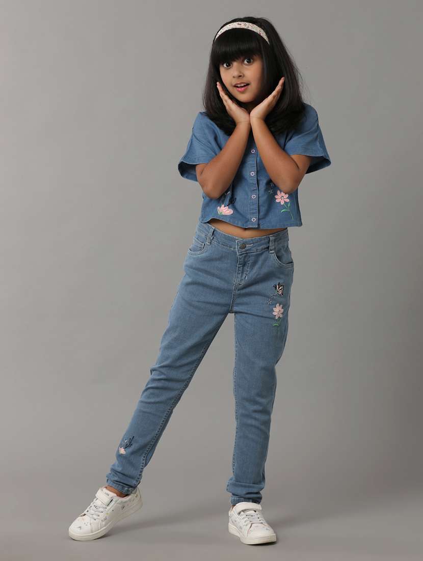 girls solid mid rise slim fit jean - 22071251 - Standard Image - 3