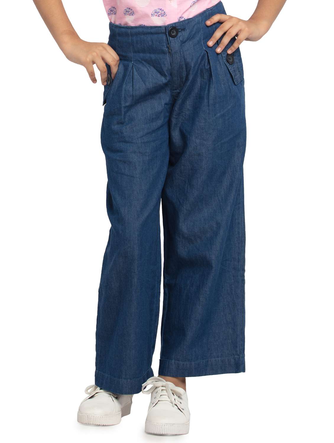 girls solid mid rise wide leg jeans