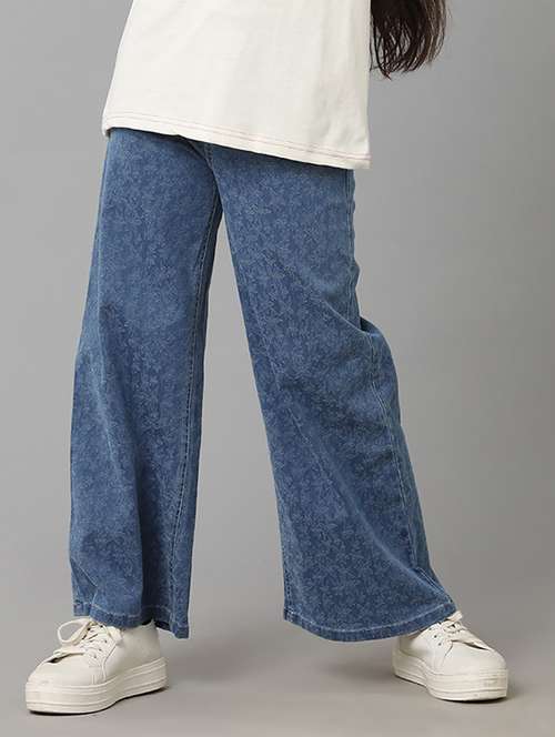girls solid mid rise wide leg jeans - 22071258 -  Standard Image - 0