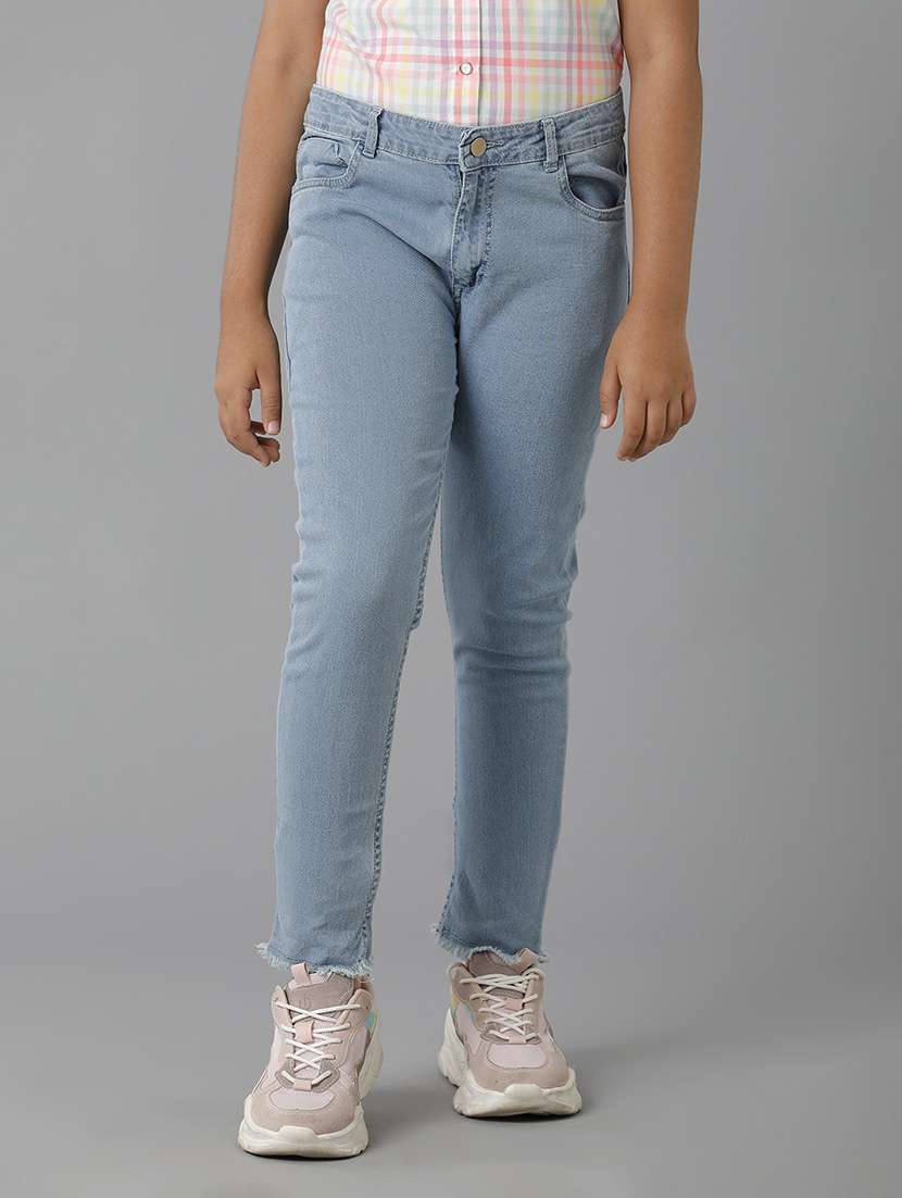 girls solid mid rise slim fit jean