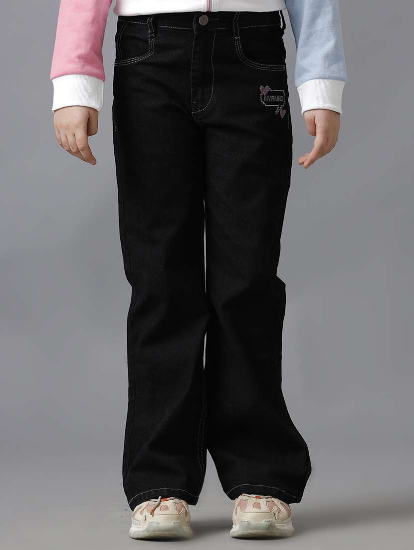 girls solid mid rise baggy fit jean