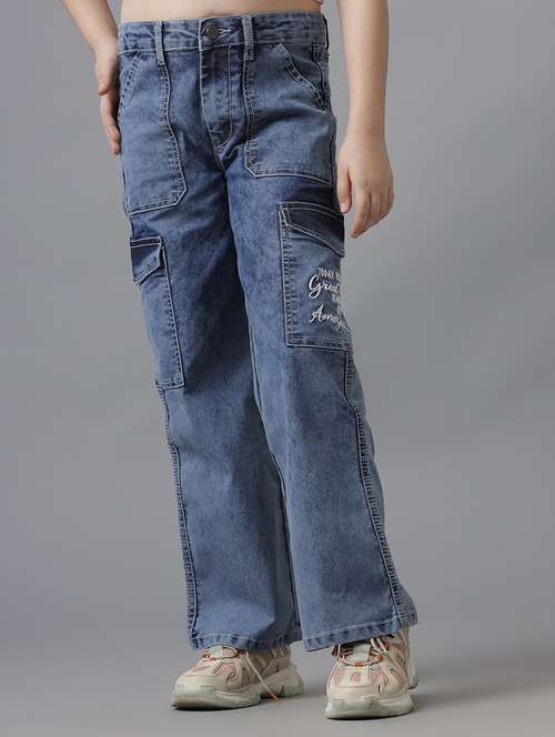 girls solid mid rise relaxed fit cargo - 22071271 -  Standard Image - 0