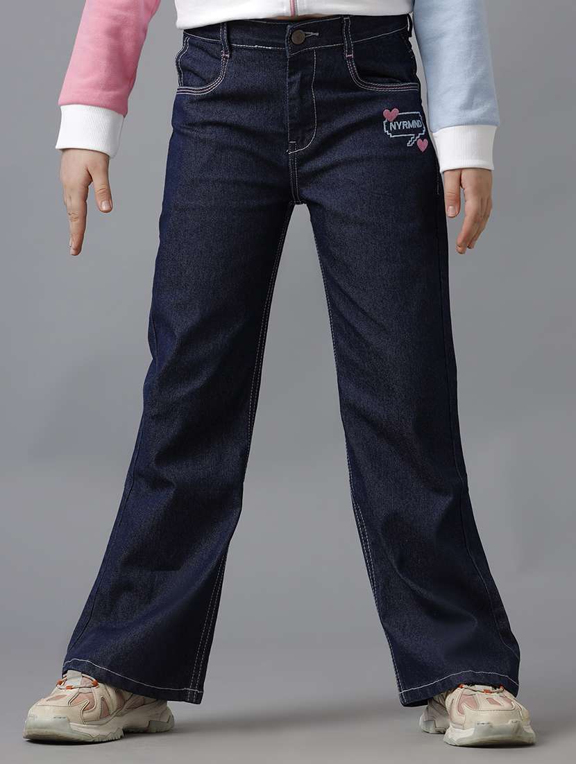 girls solid mid rise straight fit jean
