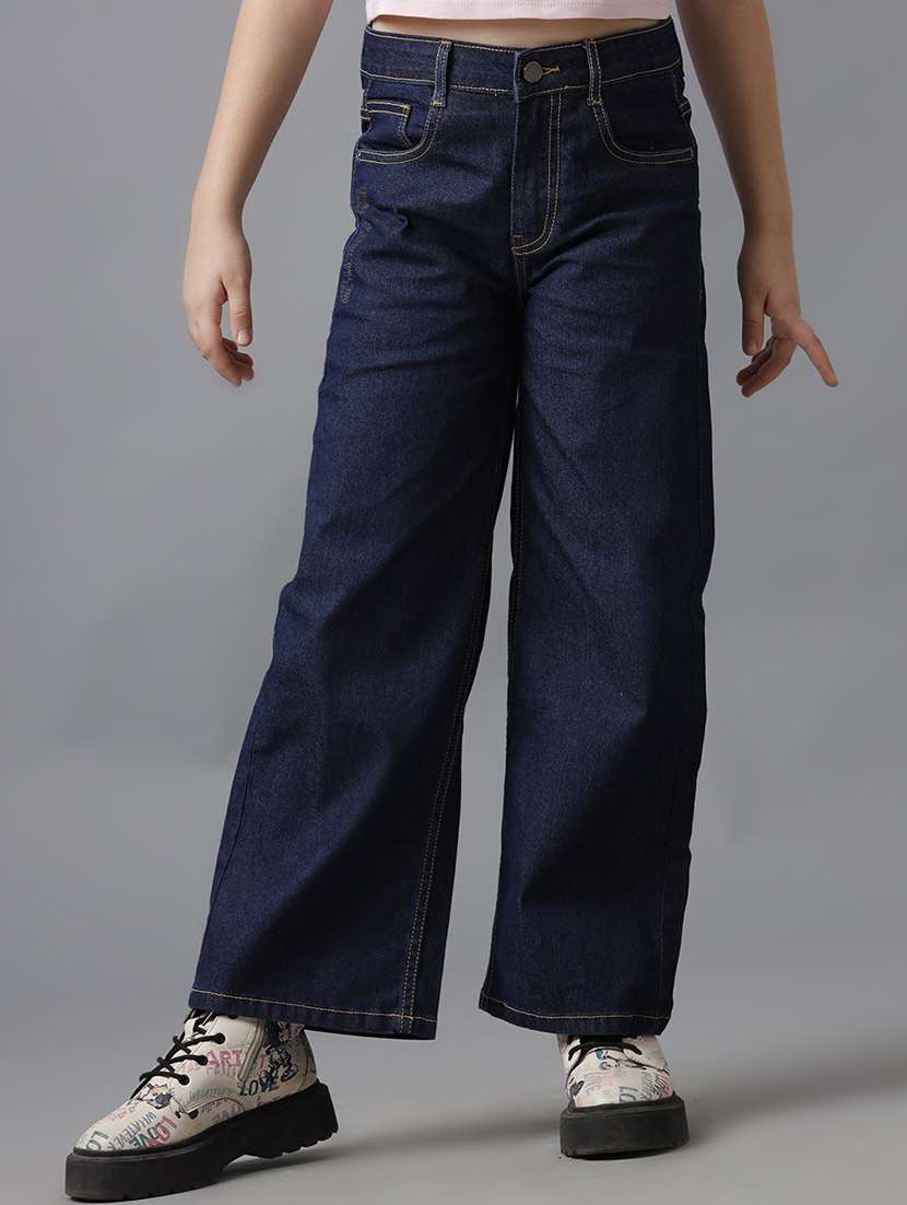 girls solid mid rise wide leg jeans - 22071282 - Zoom Image - 0