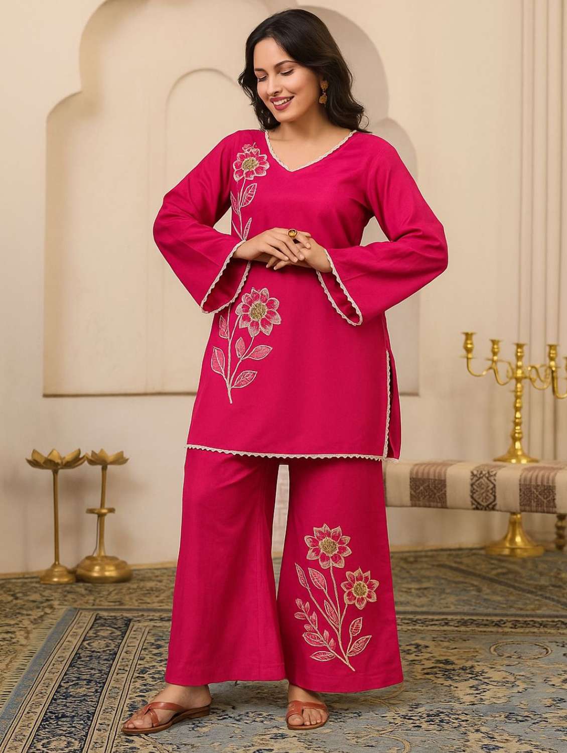 women embroidered long sleeve ethnic co-ord set - 22071289 - Zoom Image - 0