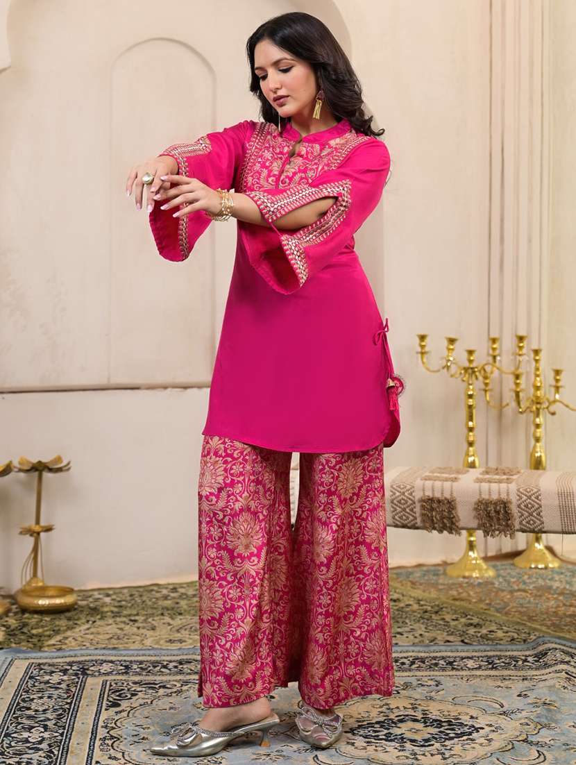 women embroidered long sleeve ethnic co-ord set - 22071290 - Standard Image - 5