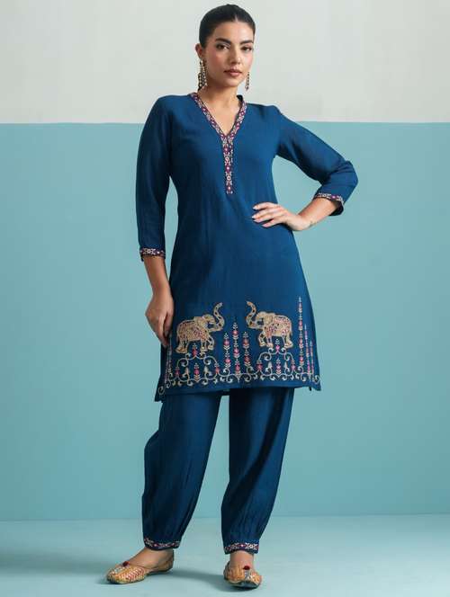 women embroidered three quarter sleeve kurta salwar set - 22071293 - Standard Image - 0