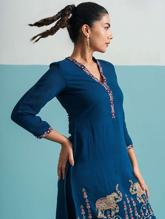 women embroidered three quarter sleeve kurta salwar set - 22071293 - Standard Image - 3