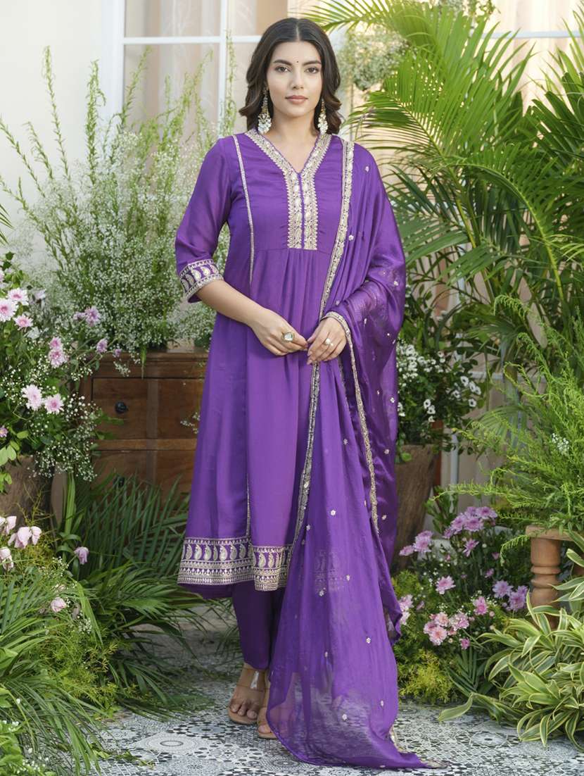 women three quarter sleeve kurta pant with dupatta set
