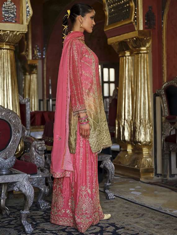 women embroidered long sleeve kurta sharara with dupatta set - 22071324 - Standard Image - 3