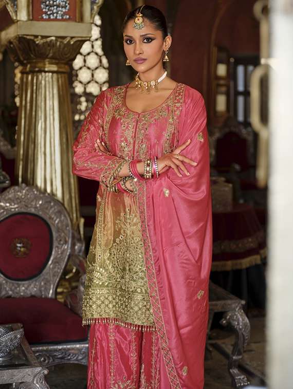 women embroidered long sleeve kurta sharara with dupatta set - 22071324 - Standard Image - 5
