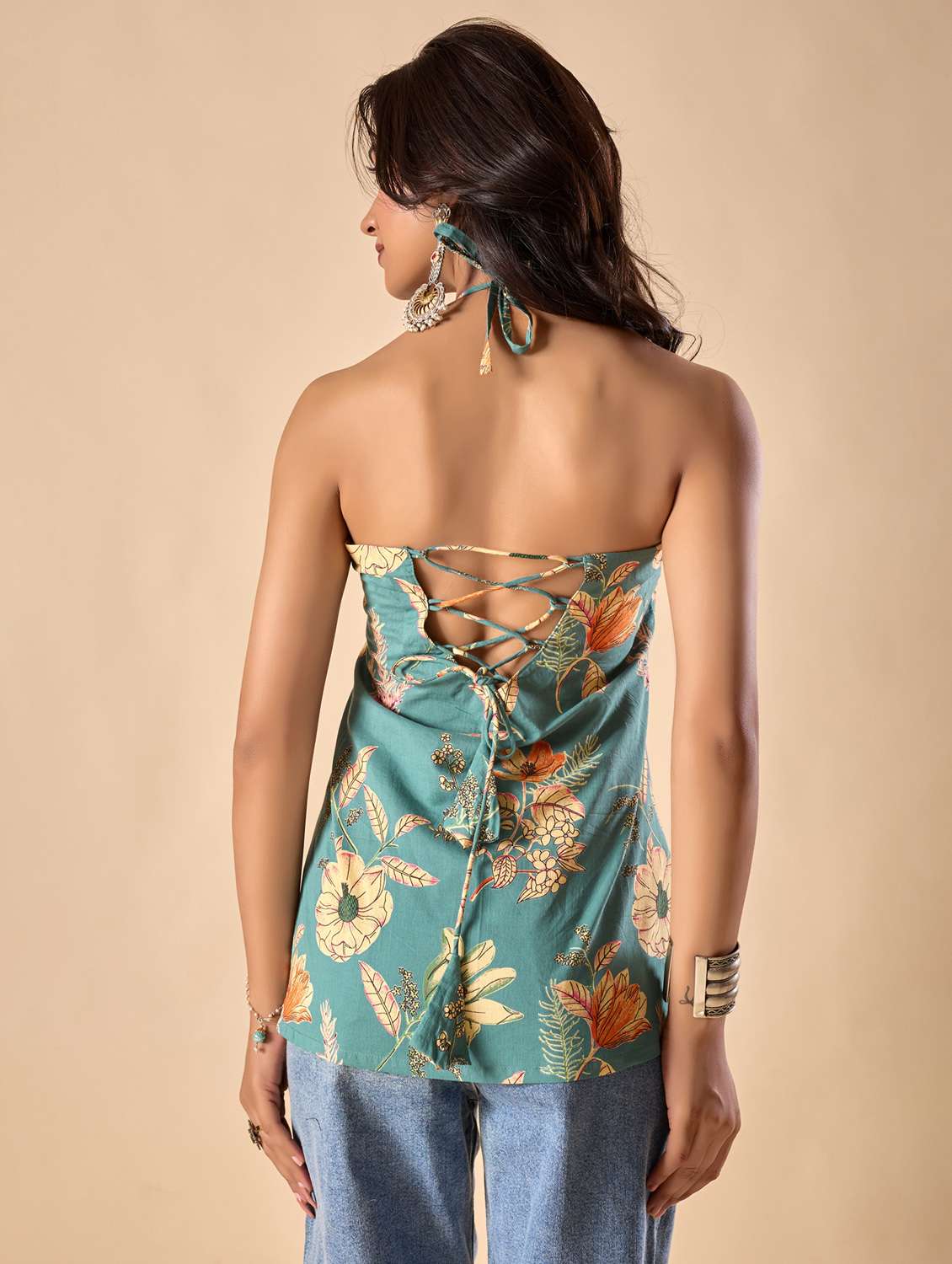 women floral printed halter neck ethnic top - 22071327 -  Standard Image - 3