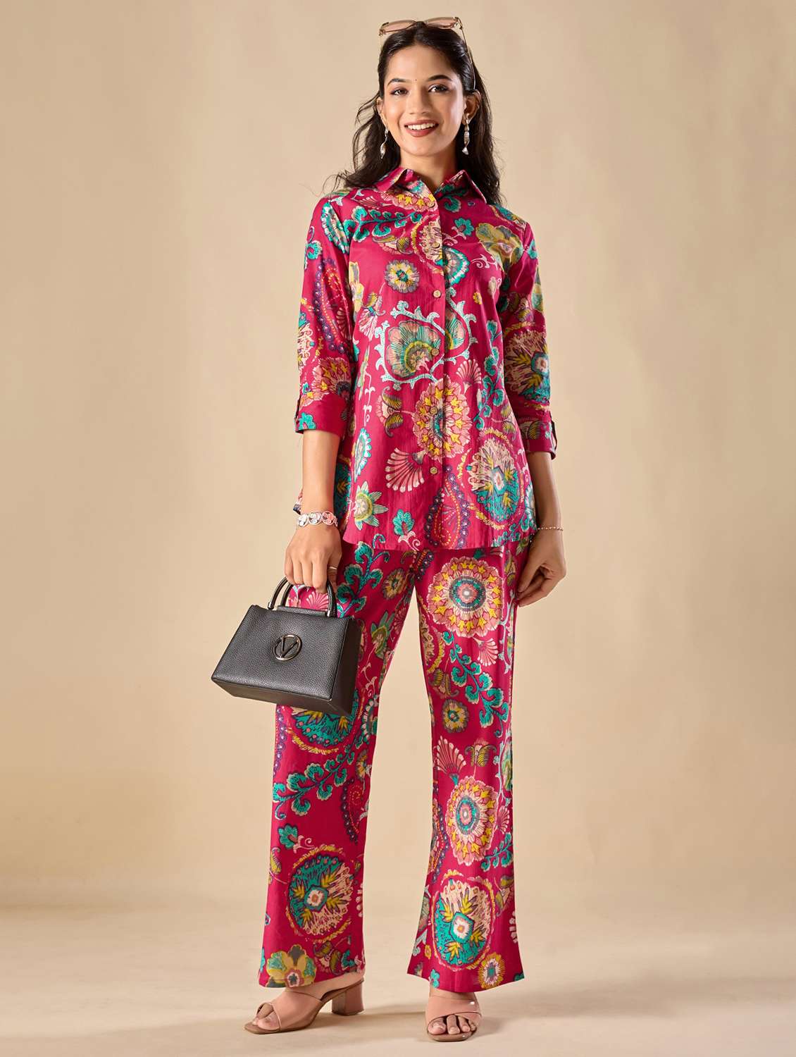 women floral three quarter sleeve ethnic co-ord set - 22071336 - Zoom Image - 0