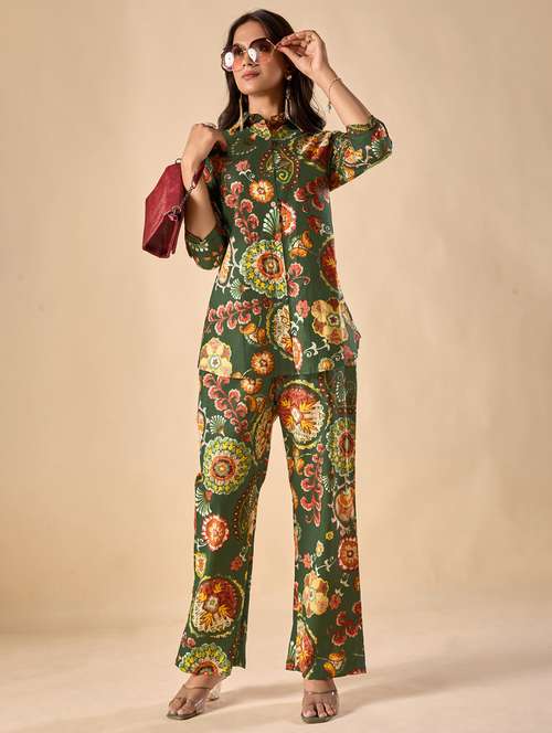 women floral three quarter sleeve ethnic co-ord set - 22071337 -  Standard Image - 0