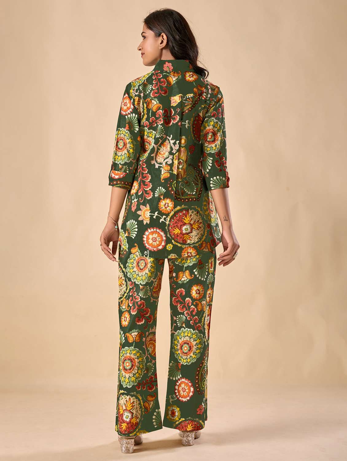 women floral three quarter sleeve ethnic co-ord set - 22071337 - Standard Image - 3