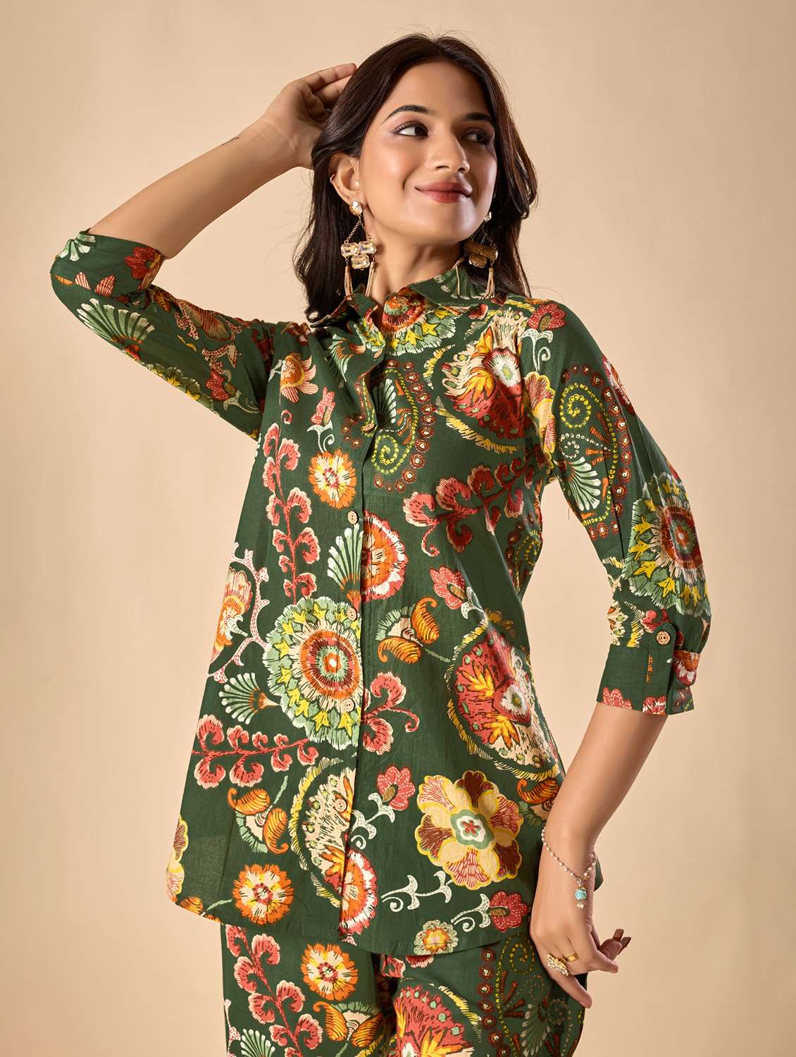 women floral three quarter sleeve ethnic co-ord set - 22071337 - Standard Image - 5