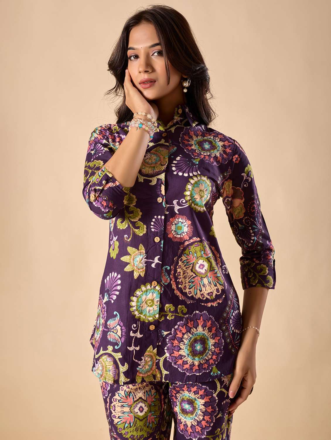 women floral three quarter sleeve ethnic co-ord set - 22071338 -  Standard Image - 5