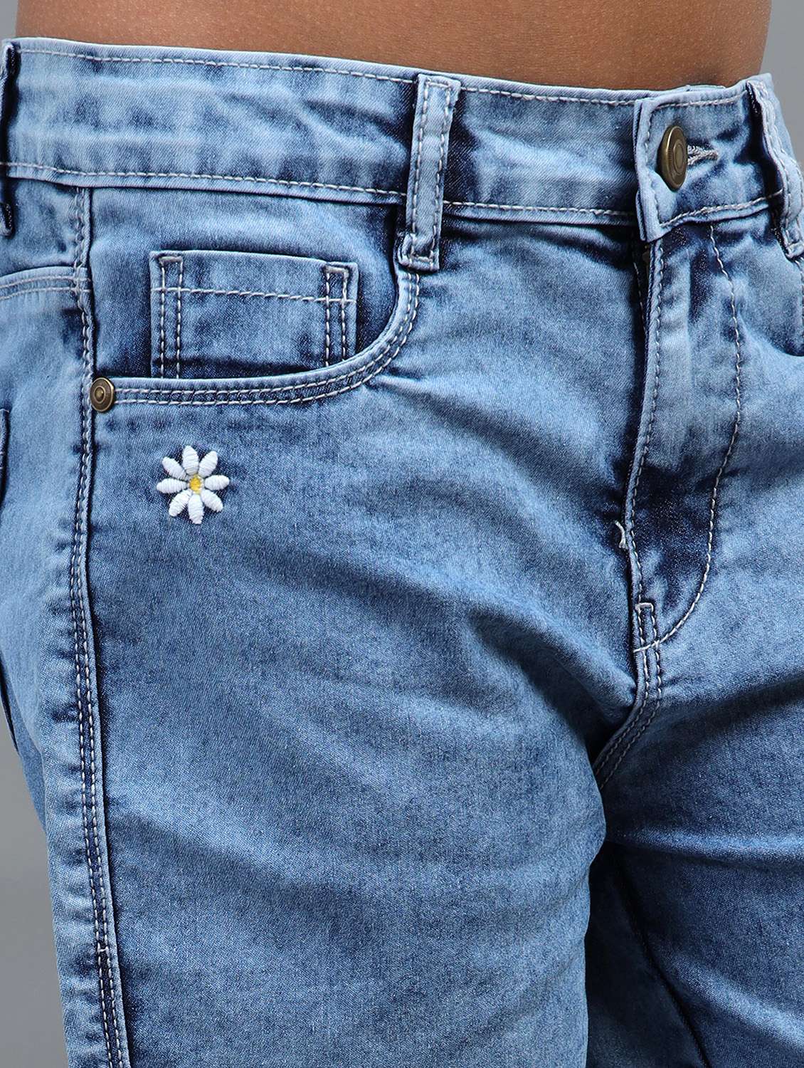 girls solid mid rise denim shorts - 22071353 -  Standard Image - 3