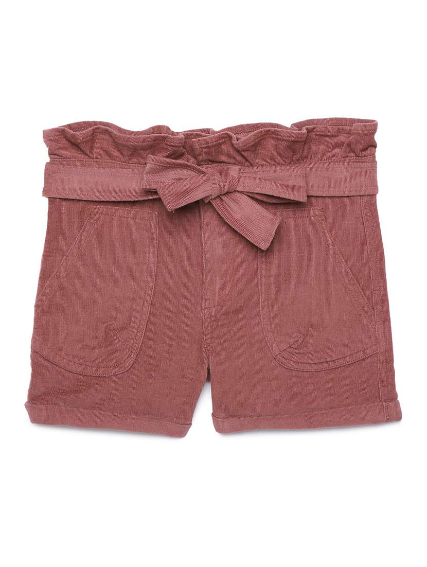 girls solid mid rise shorts