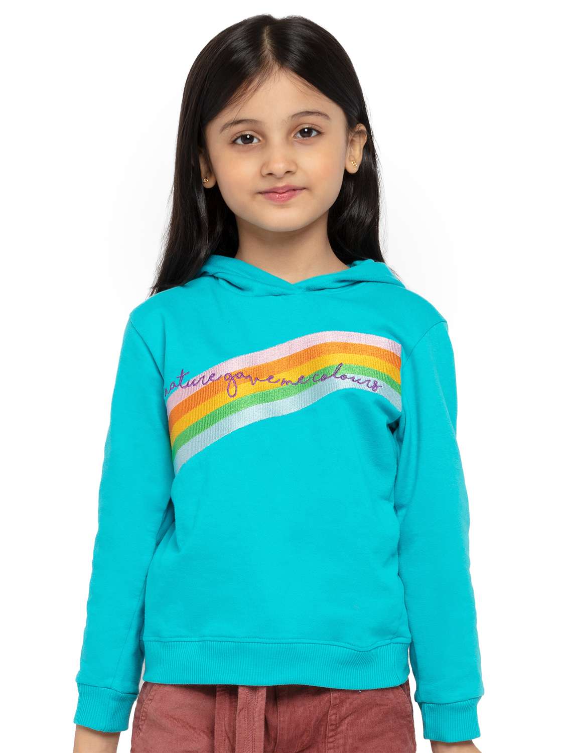 girls printed long sleeve hooded sweatshirt