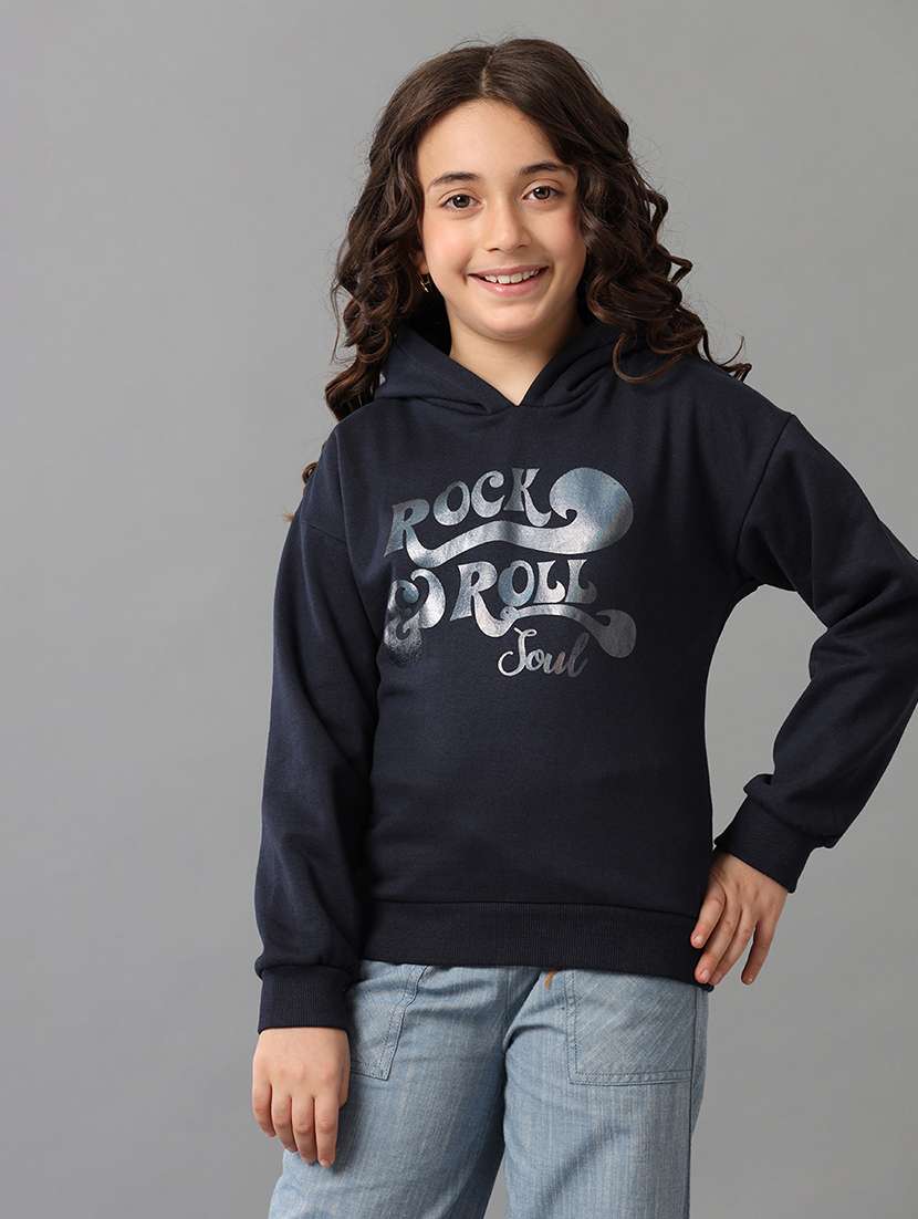 girls printed long sleeve hooded sweatshirt
