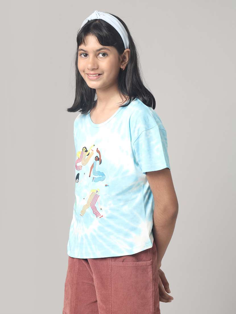 girls printed short sleeve regular fit crop tee