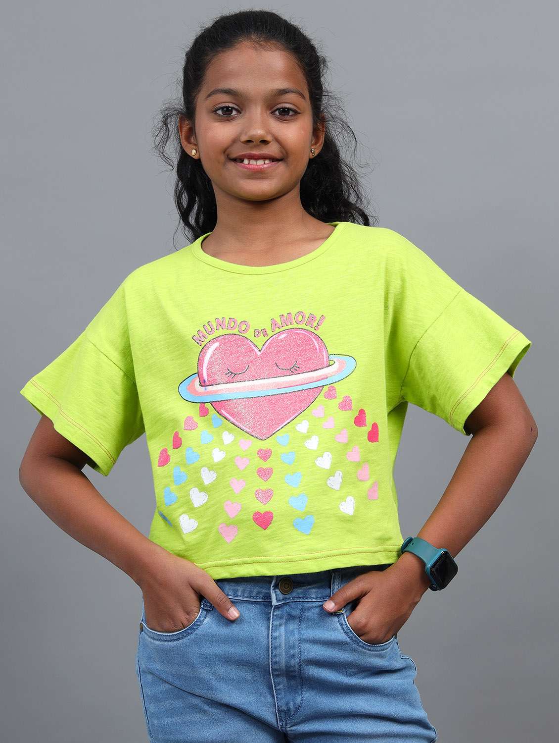 girls printed short sleeve regular fit crop tee