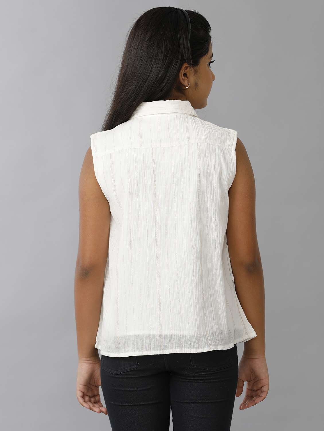 girls white solid collared sleeveless top - 22071409 -  Standard Image - 3