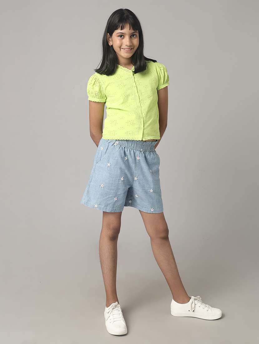 girls solid puff sleeve schiffli top - 22071456 - Standard Image - 3