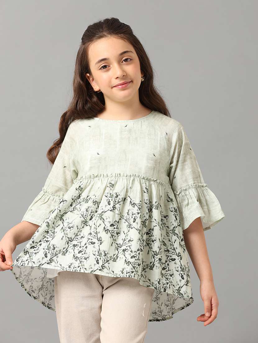 girls printed round neck peplum top - 22071461 - Standard Image - 3