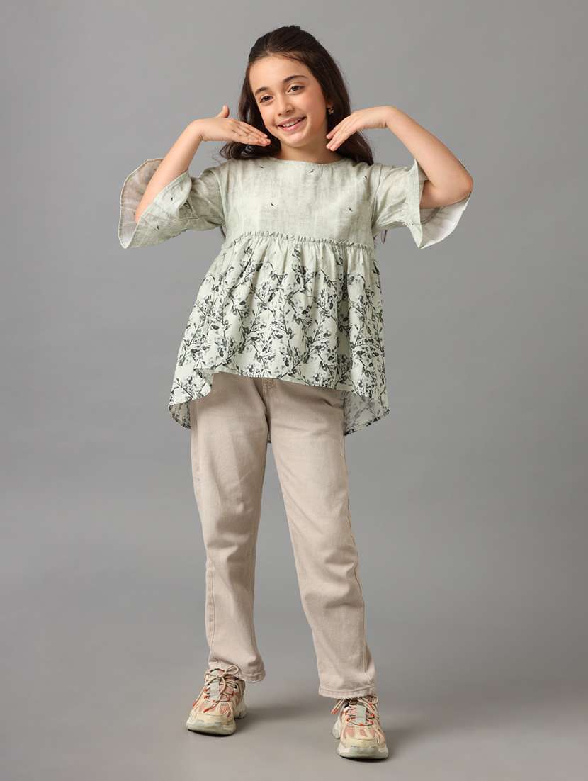 girls printed round neck peplum top - 22071461 - Standard Image - 5