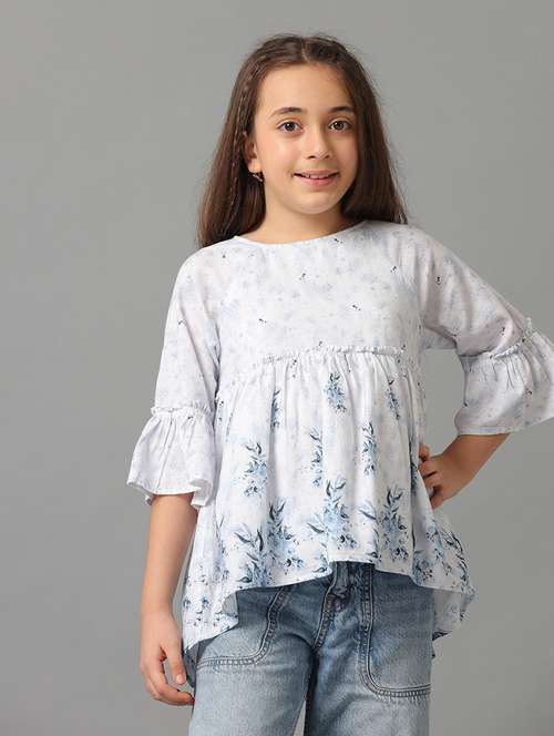 girls printed round neck peplum top - 22071462 -  Standard Image - 0