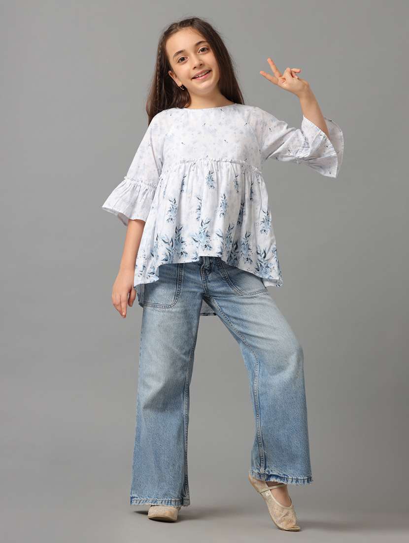 girls printed round neck peplum top - 22071462 - Standard Image - 3