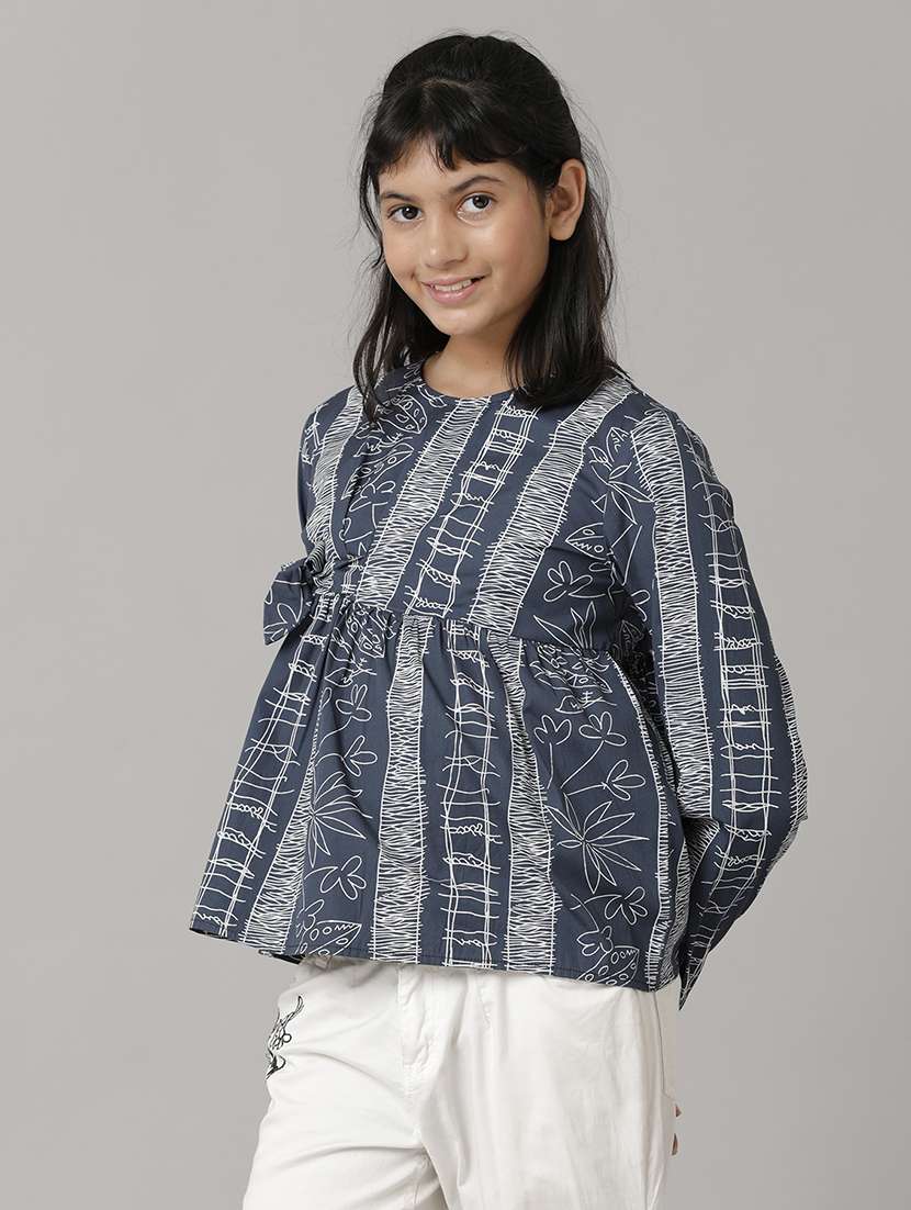 girls printed round neck peplum top