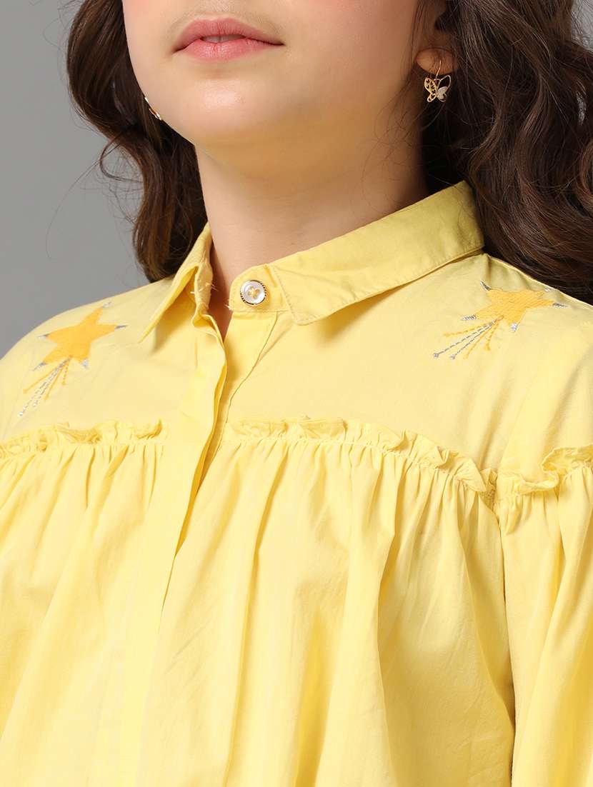 girls solid bell sleeve collared top - 22071472 - Standard Image - 3