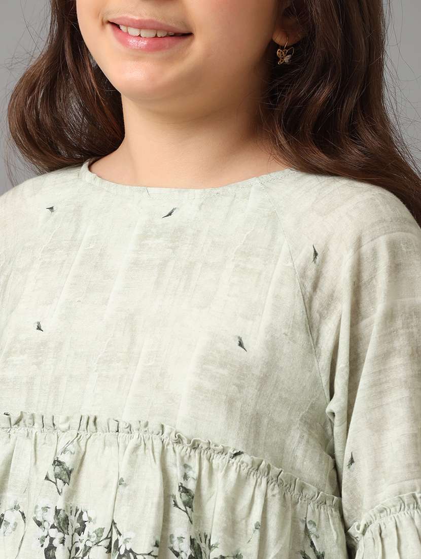 girls printed round neck bell sleeve op - 22071473 - Standard Image - 5
