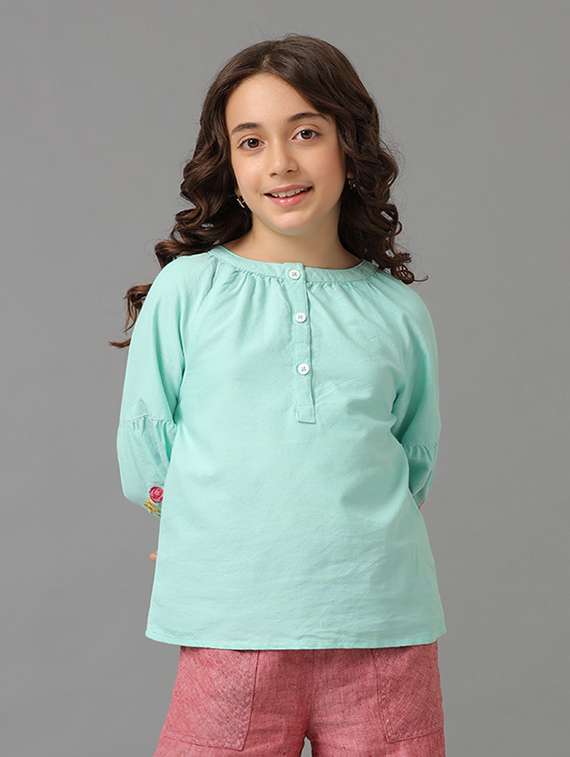 girls embroidered round neck top - 22071474 -  Zoom Image - 0