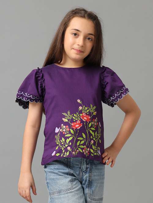 girls printed round neck top - 22071476 - Standard Image - 0