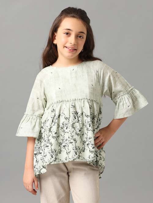 girls printed round neck bell sleeve top - 22071478 - Standard Image - 0