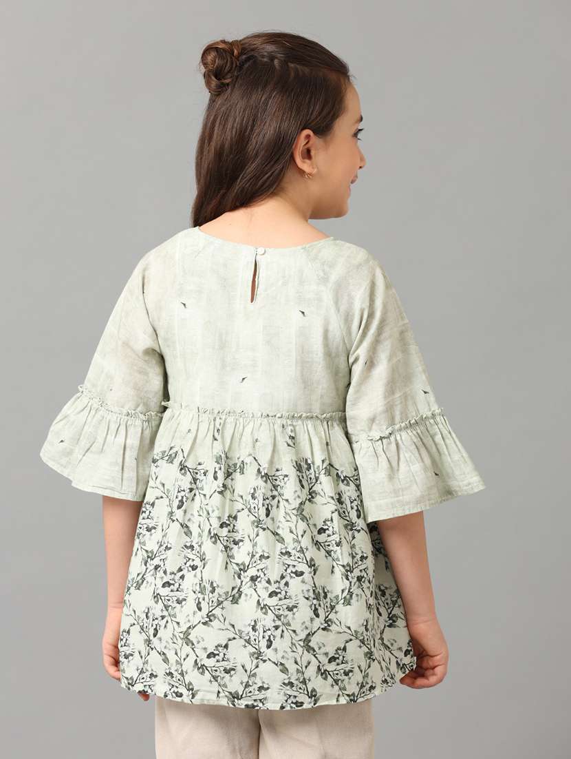 girls printed round neck bell sleeve top - 22071478 - Standard Image - 3