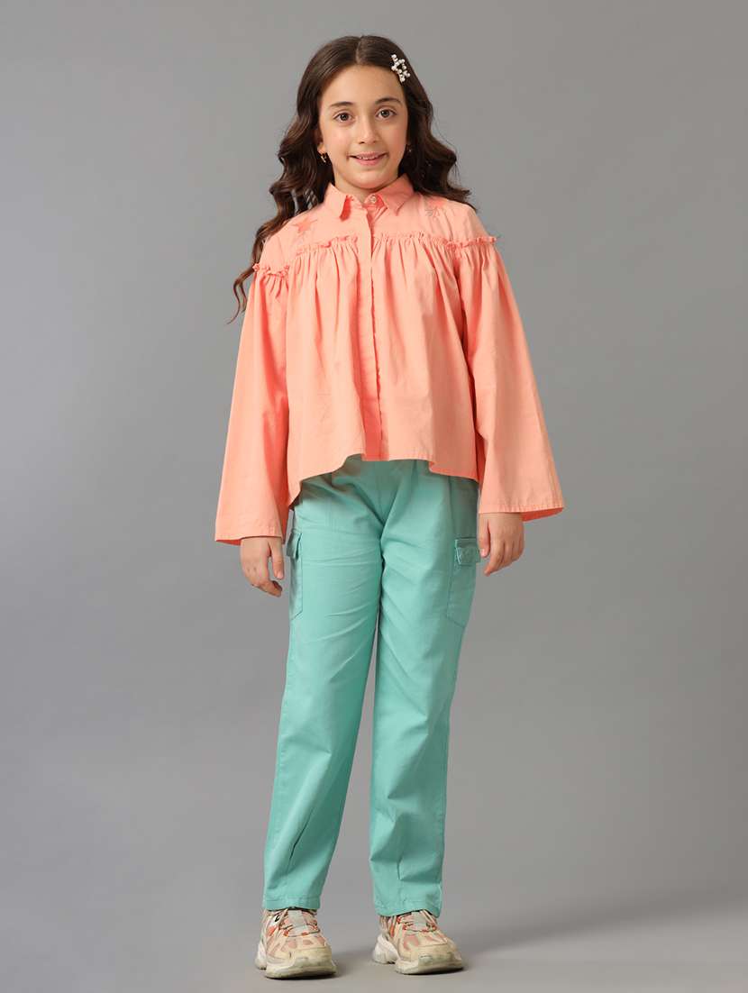 girls solid mid rise regular fit cargo - 22071491 - Standard Image - 3